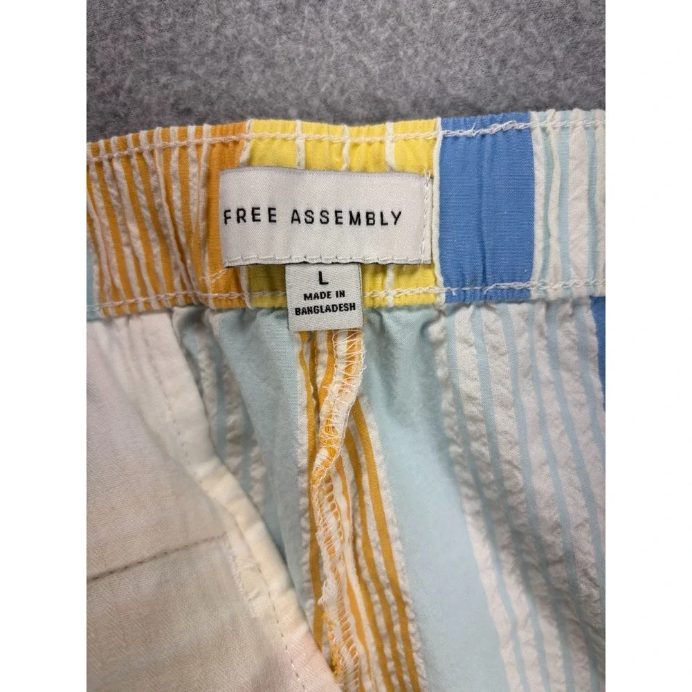 Free Assembly Mens L‎ Seersucker Awning Stripe Shorts Button Zip Cotton
